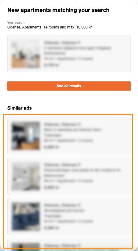 In a SearchAgent til house seekers a promoted ad will appear in the bottom under 'Similar ads'.png