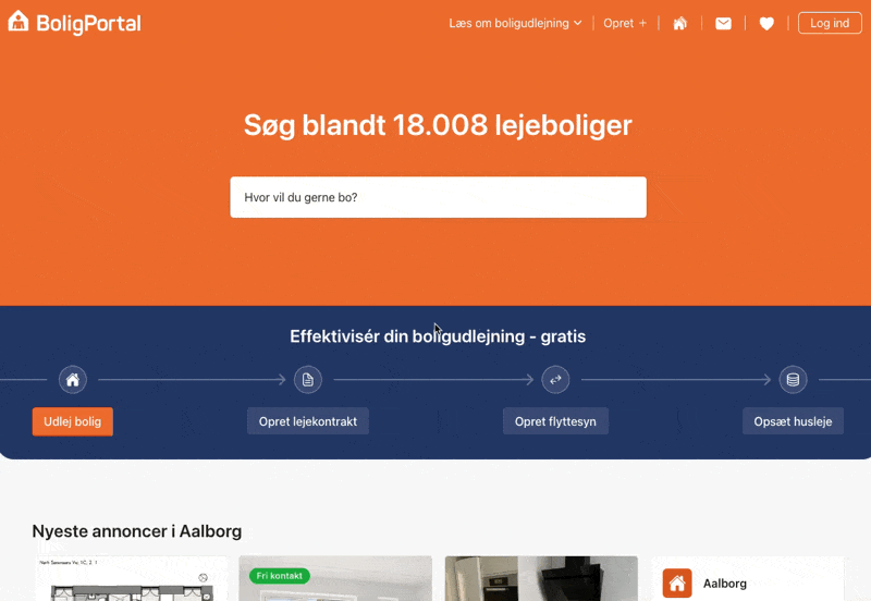Find søgefeltet på forsiden af BoligPortal.dk og indtast den by du vil søge efter lejebolig i - derefter kan du justere din søgning.gif