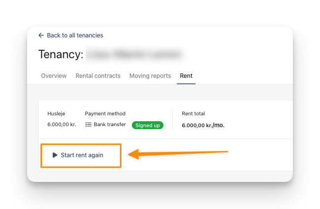 Click 'Start rent again' to set up rent collection with Betalingsservice.png