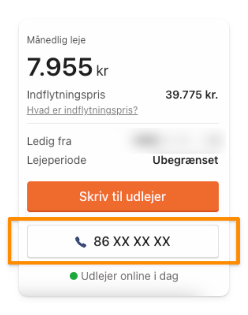 Hvis telefonnummer er opgivet af udlejer, vil det stå i kontaktfeltet.png