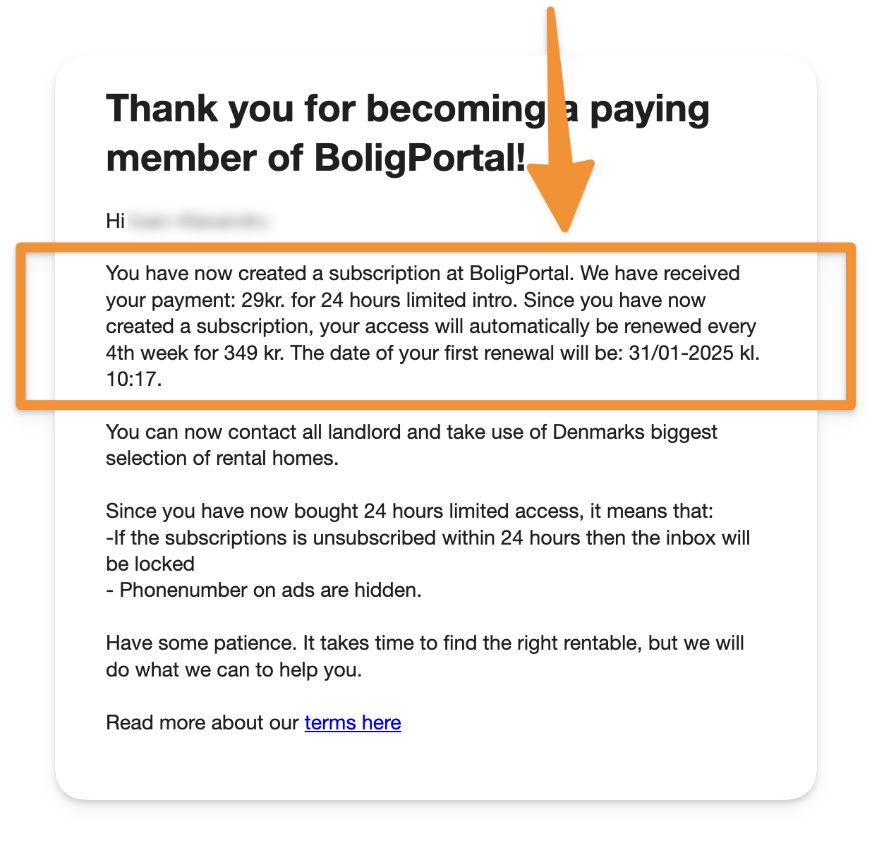 Receipt when buying a subscription on BoligPortal.png