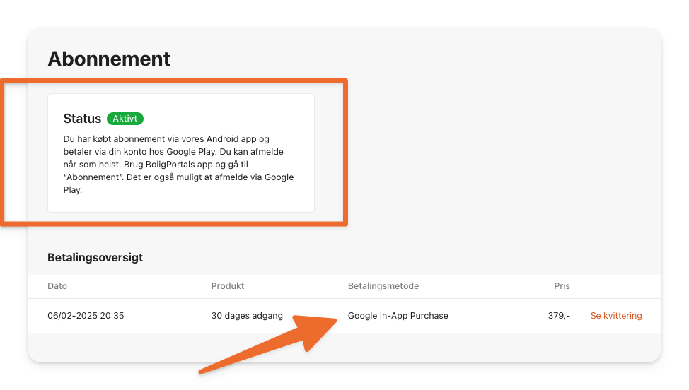 Du kan ikke opsige dit abonnement på BoligPortal, hvis det er købt gennem Google Play.png
