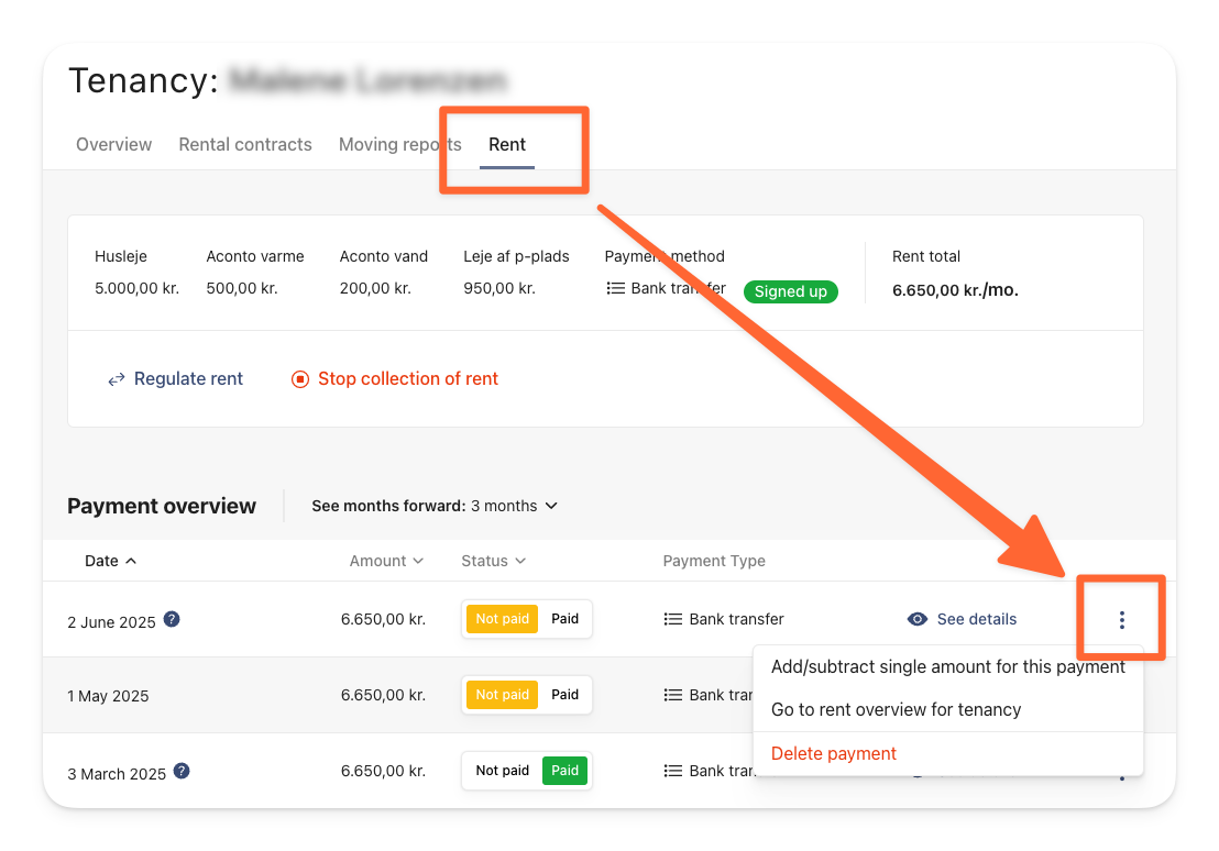 Go to the rent section and click on the thre dots to delete payment.png