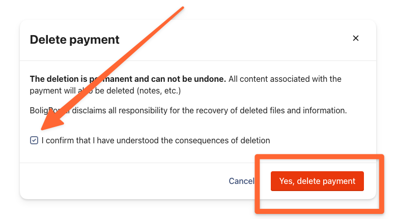Accept the terms for deletion and click on Yes, delete payment.png