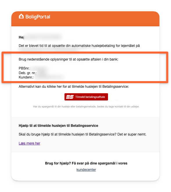Find PBS nummer, debitorgruppenummer og kundenummer i din Betalingsservice tilmeldnings email.png