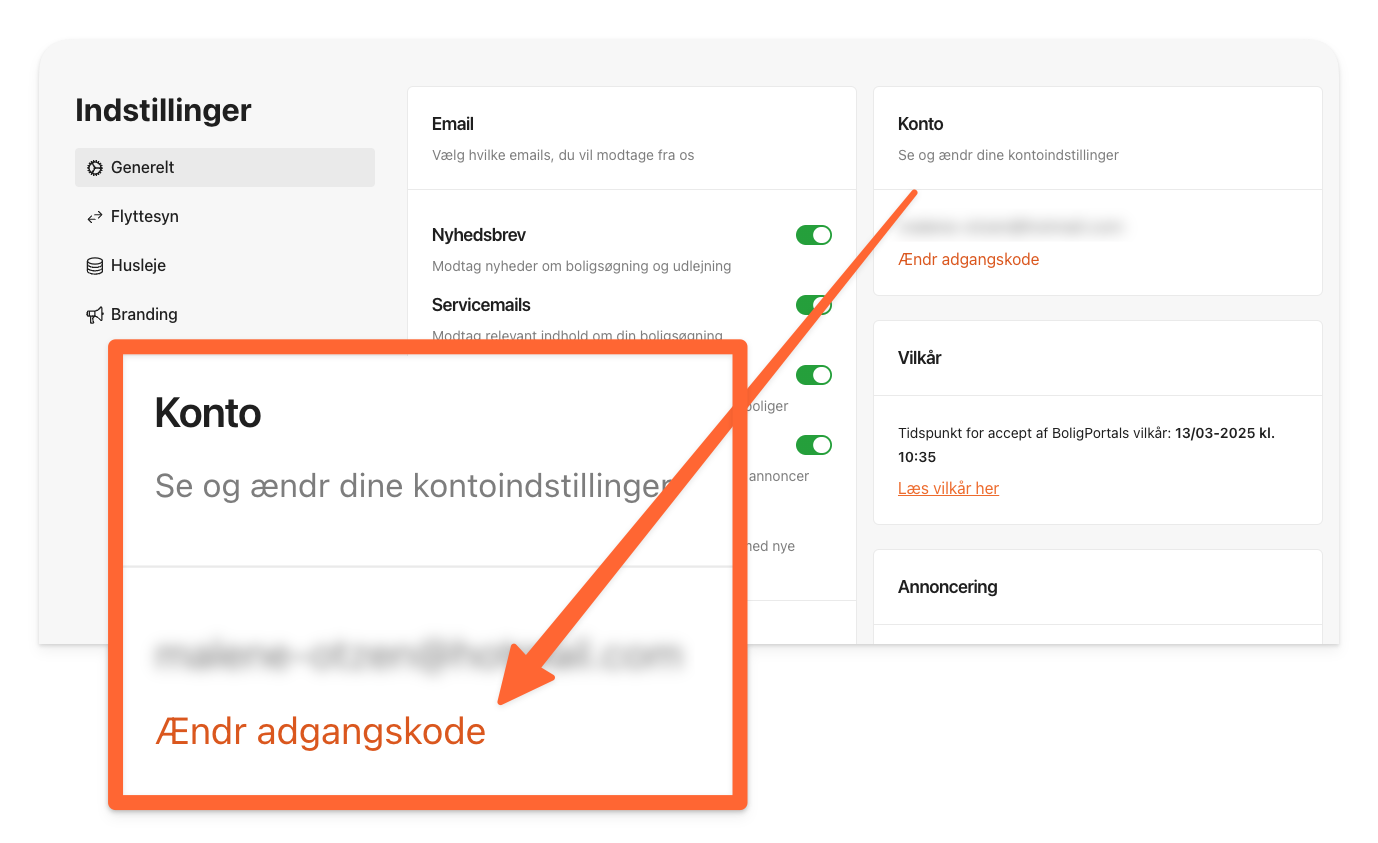 Ændr din adgangskode under Indstillinger på din profil.png