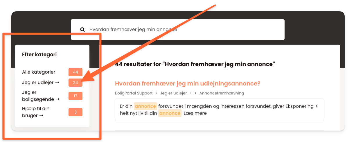 Filtrér din søgning i supportcenteret.png