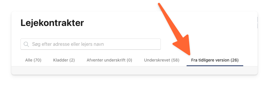 Gå til 'Fra tidligere versioner' på din profil under Lejekontrakter.png