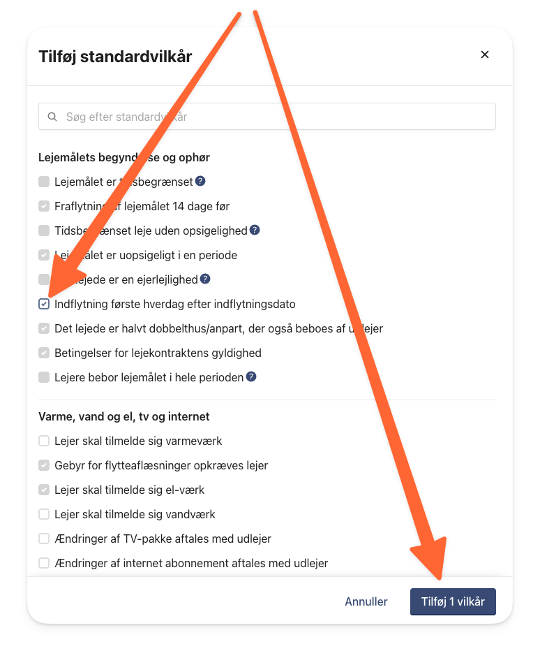 Kryds dit standardvilkår af på listen og tilføj vilkår til afsnittet.png
