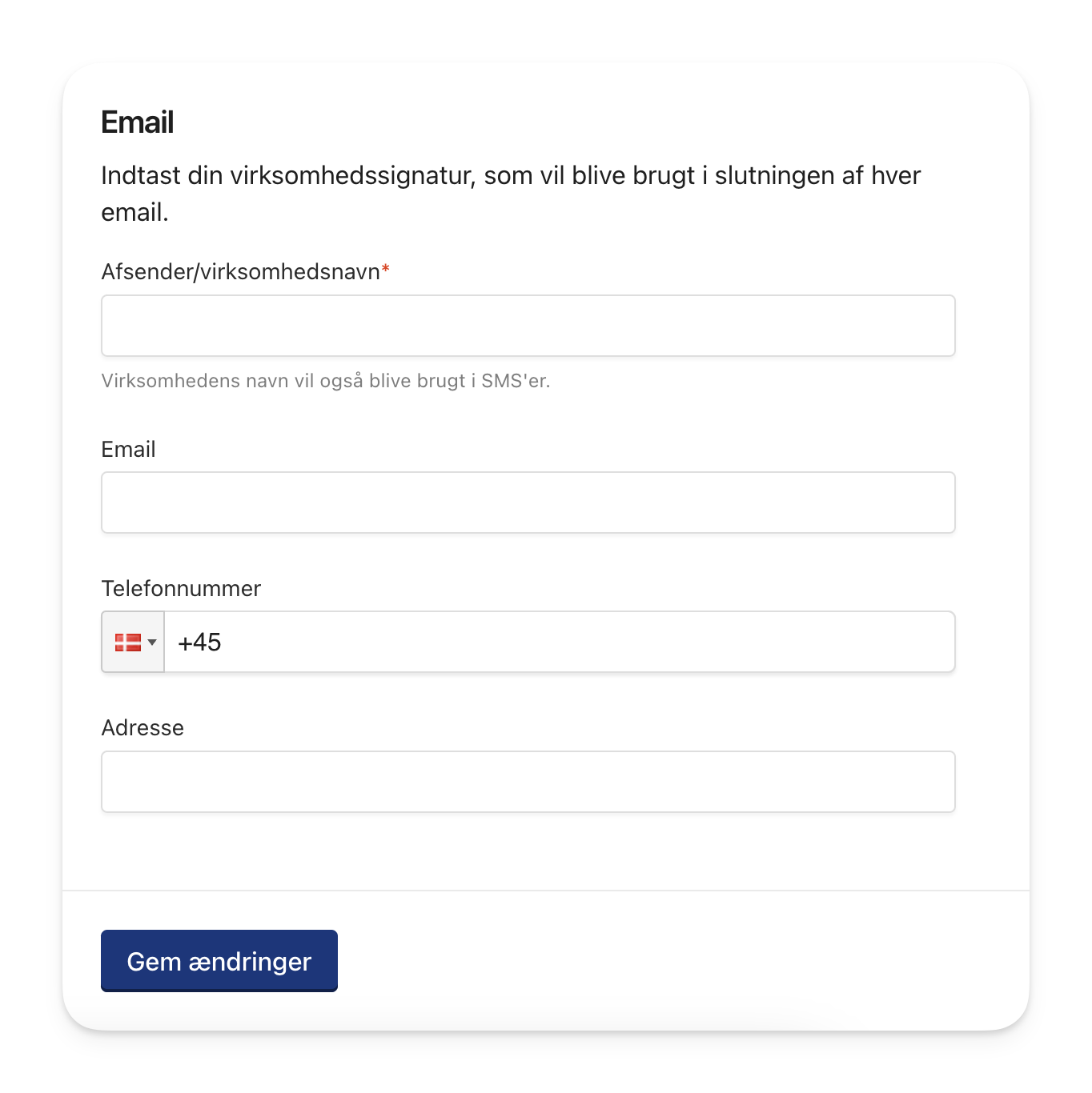 Indtast dine virksomhedsoplysninger i Email feltet.png