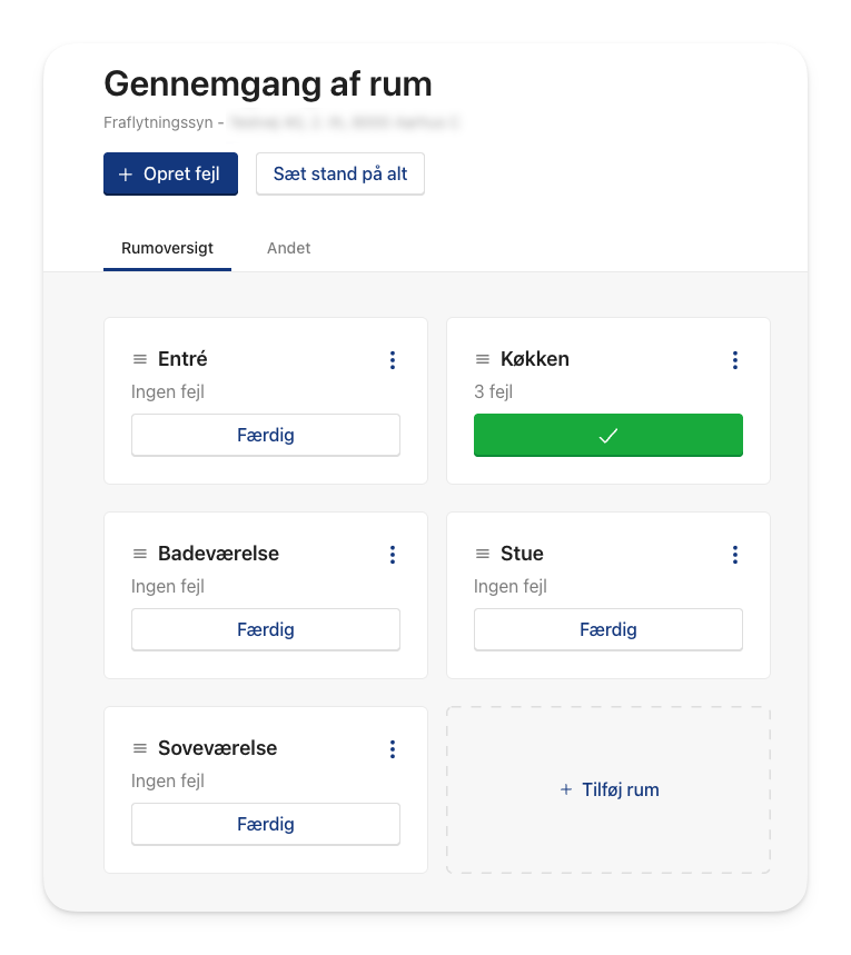 Oversigten over Gennemgang af rum, hvor et rum nu er markeret med grønt flueben.png