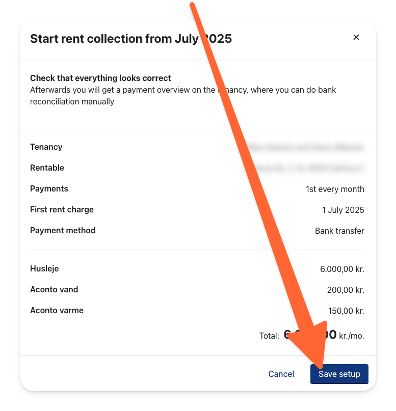 Review your rent collection details and clock on Save setup.png