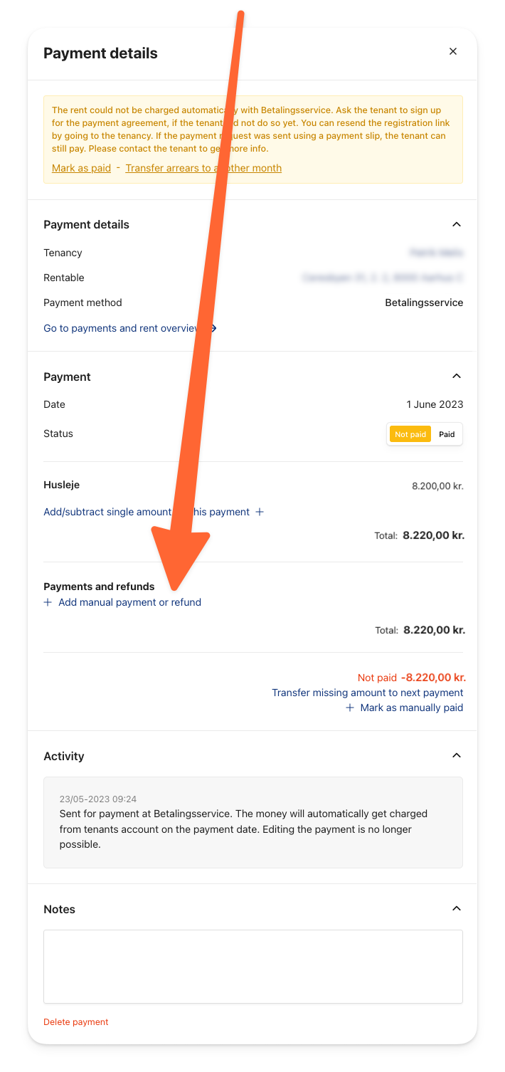 Add manual payment or refund to your rent collection through Betalingsservice.png